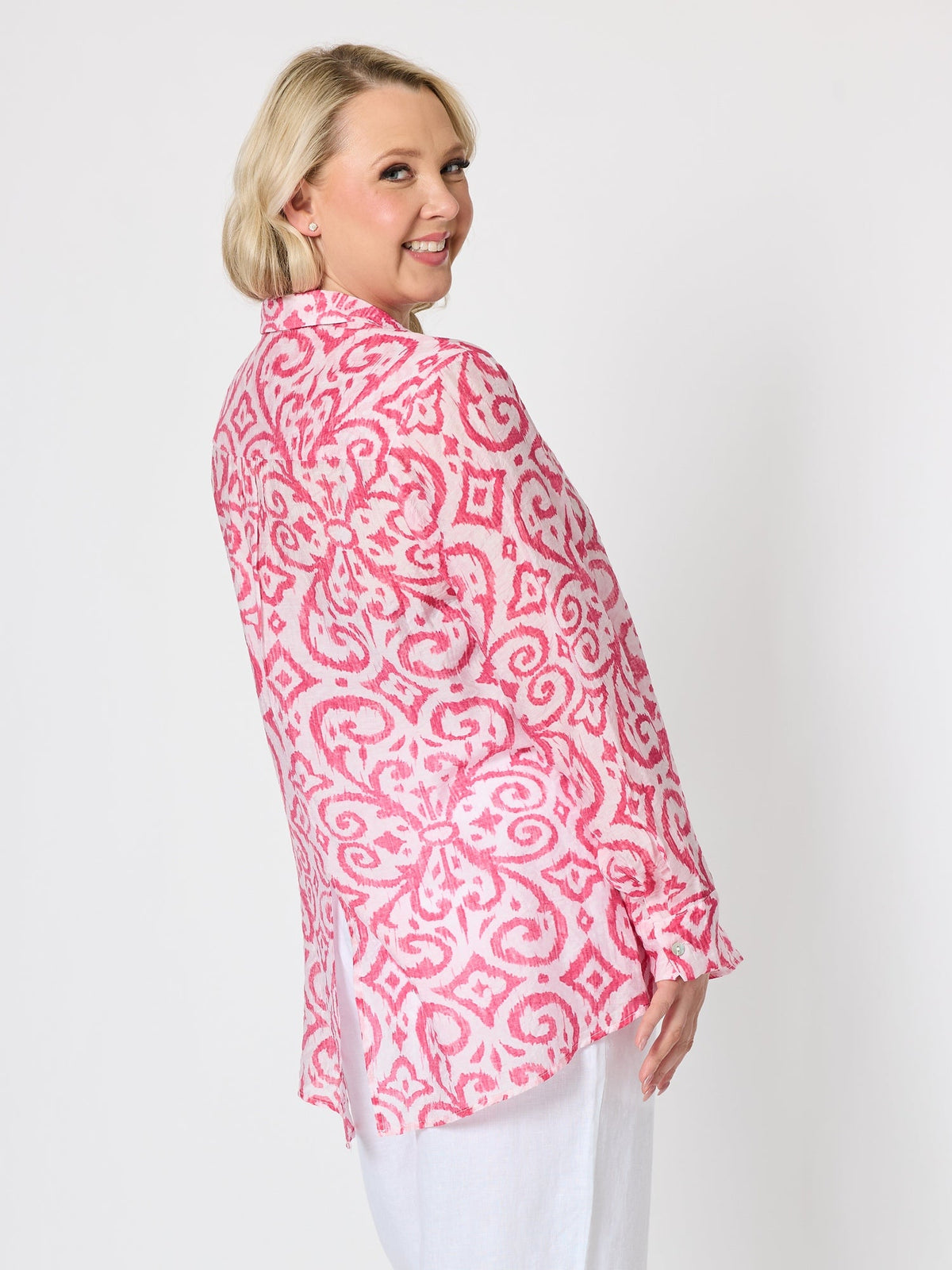 Gordon Smith Provence Print Sheer Shirt (Raspberry White)
