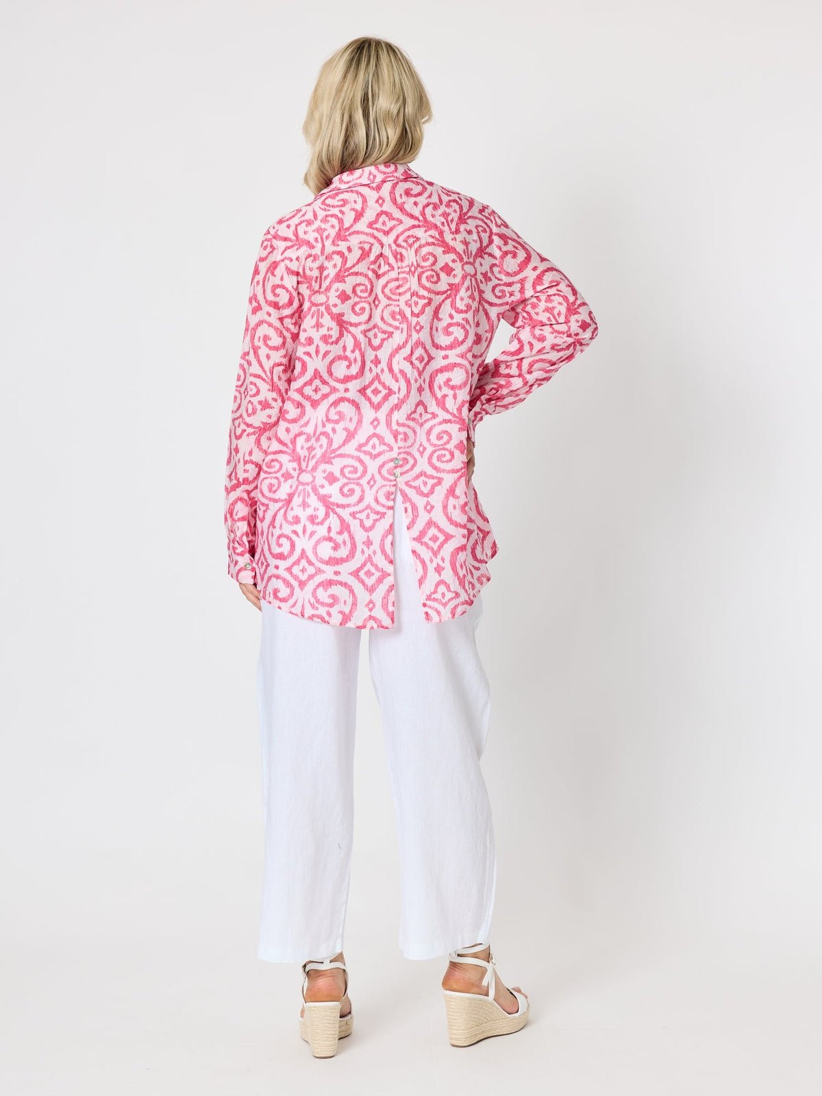 Gordon Smith Provence Print Sheer Shirt (Raspberry White)