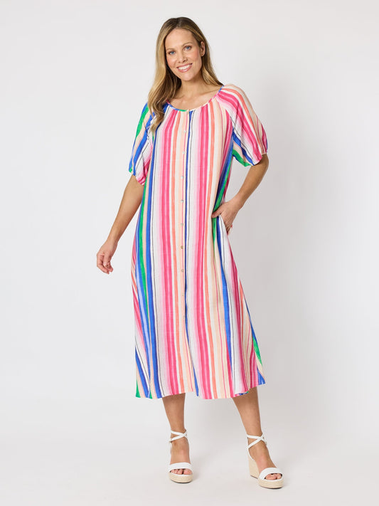 Image of Dresses. Product name - Jewel Stripe Print Dress Candy Multi in Candy Multi colour by brand - Clarity