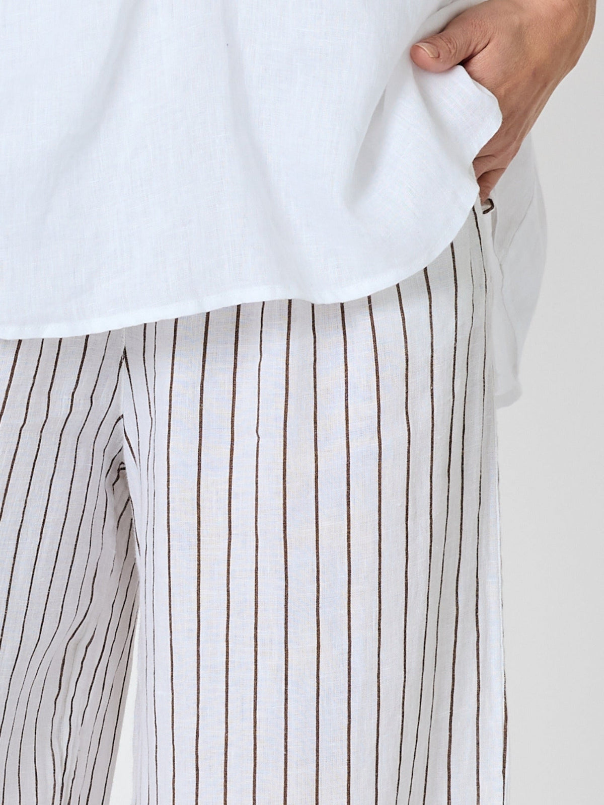 Hammock & Vine Haven Stripe Wide Leg Linen Pant (Mocha White)