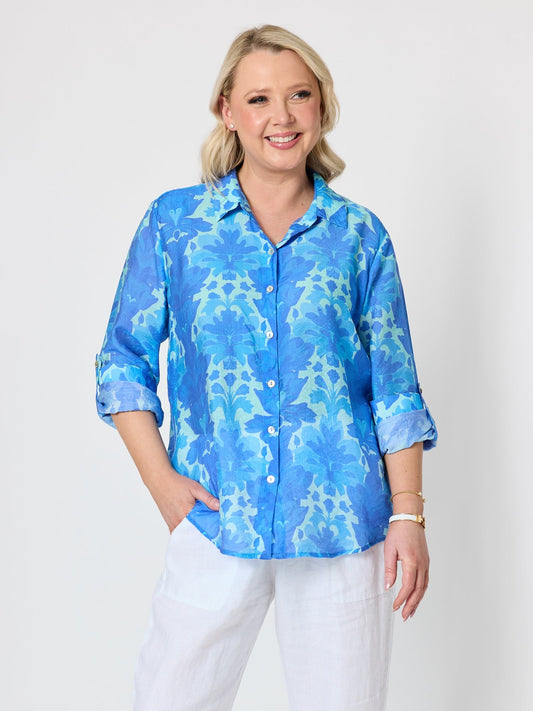 Image of Shirts. Product name - Blue Lagoon Print Shirt Azure Blue in Azure Blue colour by brand - Gordon Smith