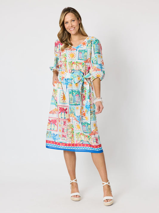 Image of Dresses. Product name - Costa Rica Print Dress Aqua Multi in Aqua Multi colour by brand - Clarity