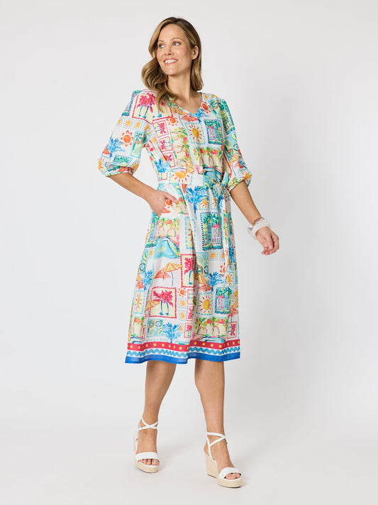 Clarity Costa Rica Print Dress (Aqua Multi)