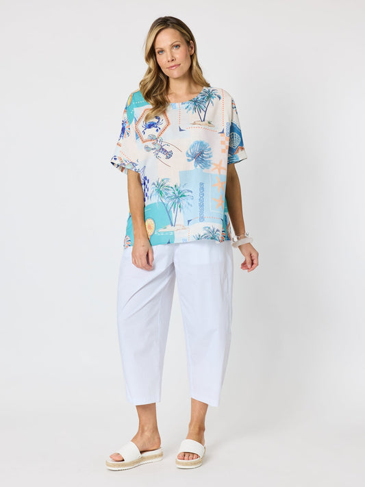 Clarity Caribbean Coast Print Top (Aqua Multi)
