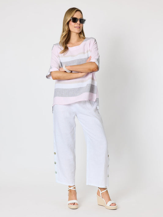 Hammock & Vine Paros Stripe Print Linen Top (Pink Silver)