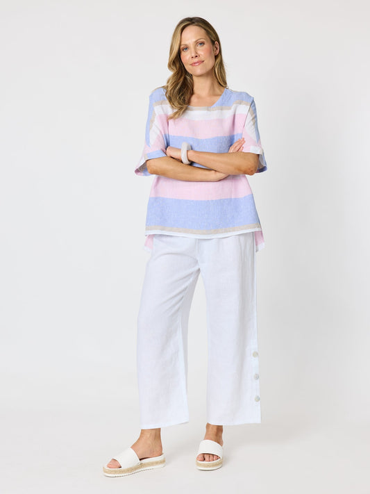 Hammock & Vine Paros Stripe Print Linen Top (Sky Multi)