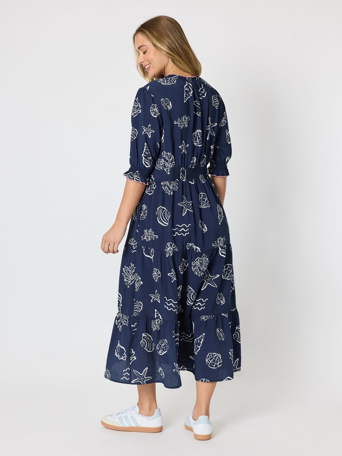 Threadz Montecito Print Dress (Navy/White)