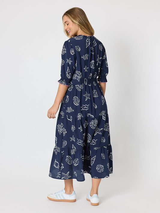 Threadz Montecito Print Dress (Navy/White)