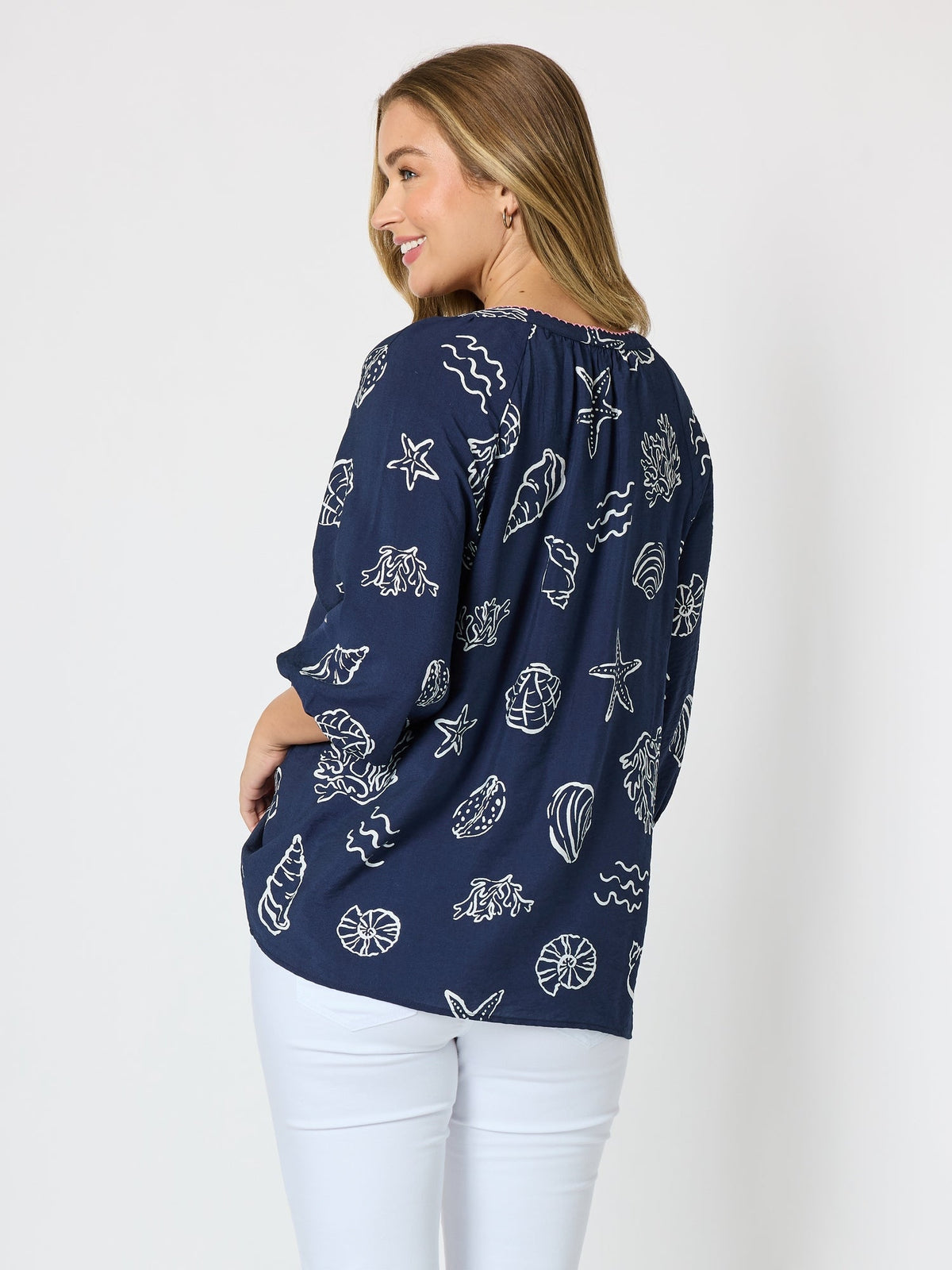 Threadz Montecito Print Top (Navy/White)