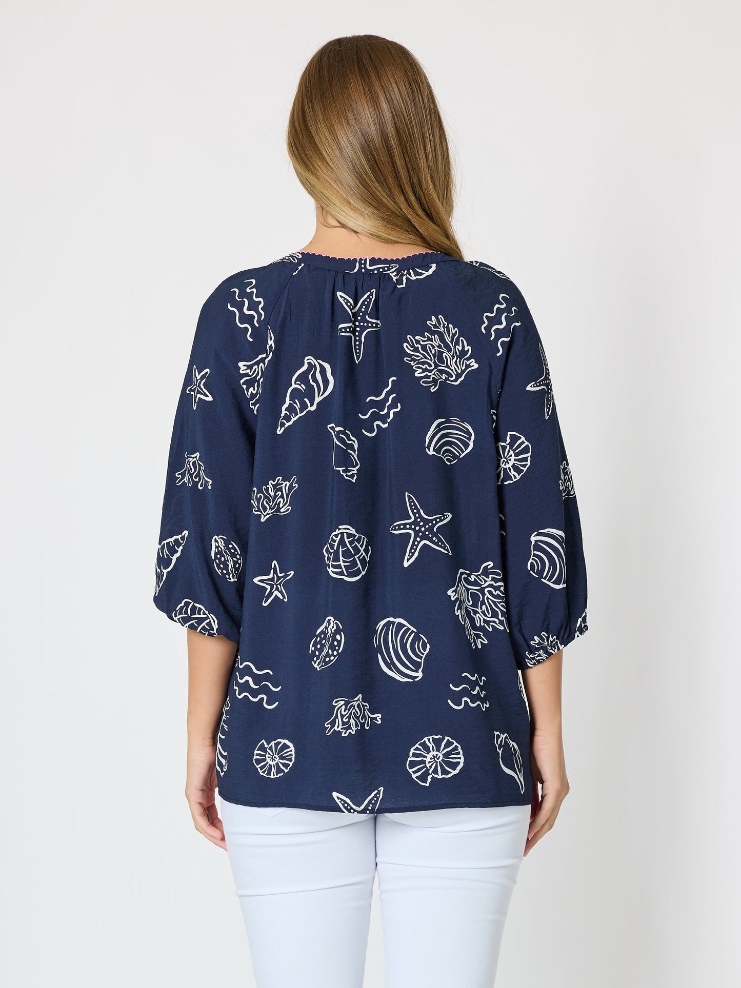 Threadz Montecito Print Top (Navy/White)