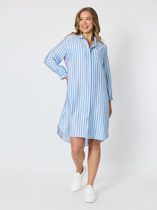 Image of Dresses. Product name - Pier Stripe Shirtdress Blue/White in Blue/White colour by brand - Threadz