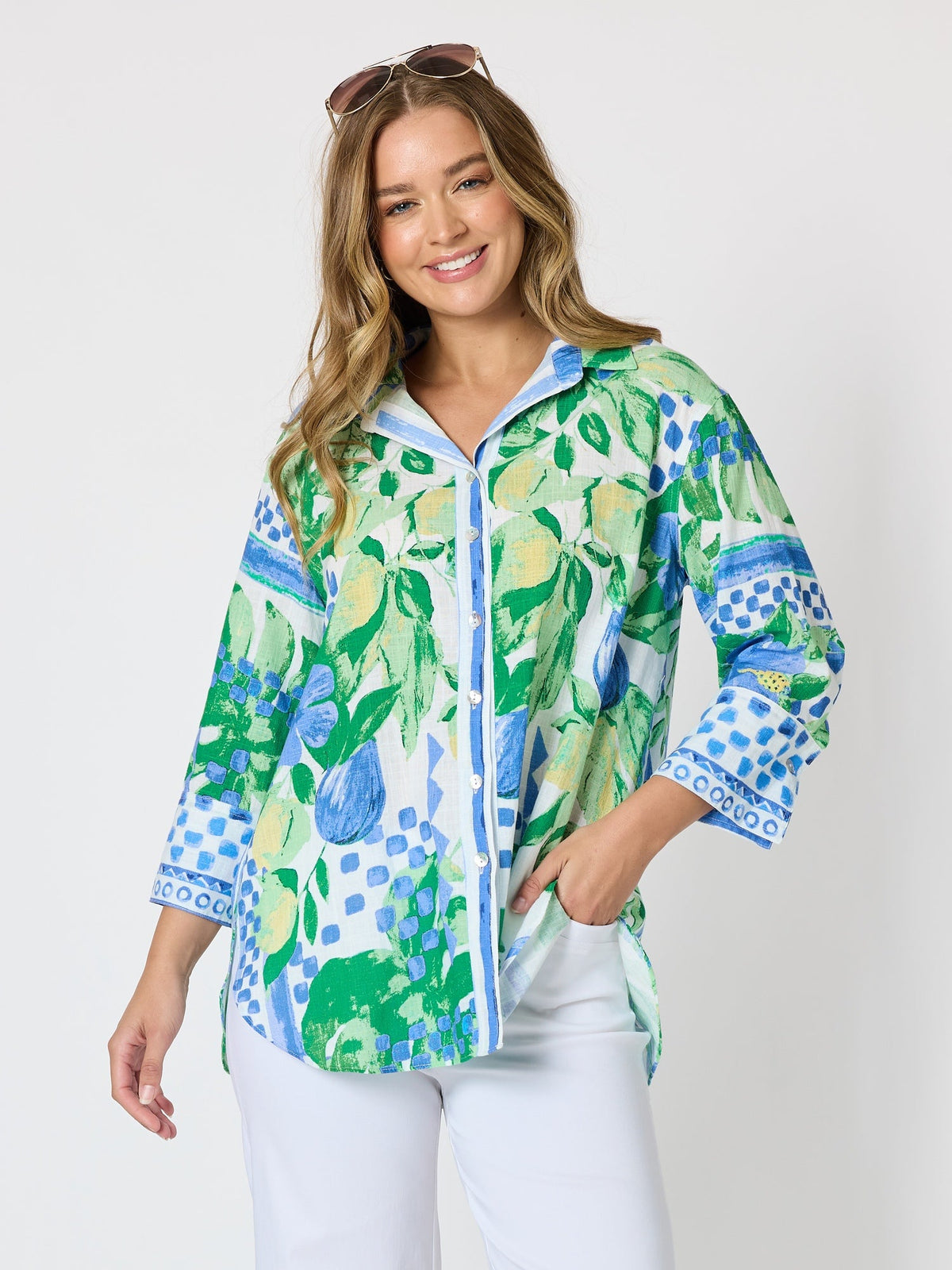 Image of Shirts. Product name - Limoncello Print Shirt Apple Multi in Apple Multi colour by brand - Threadz