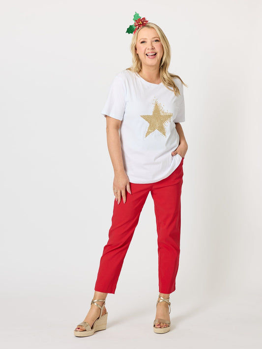 Threadz Shimmer Sequin Star Cotton Tee (White/Gold)