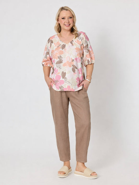 Gordon Smith Amalfi Floral Rose Print Top (Pink/Multi)