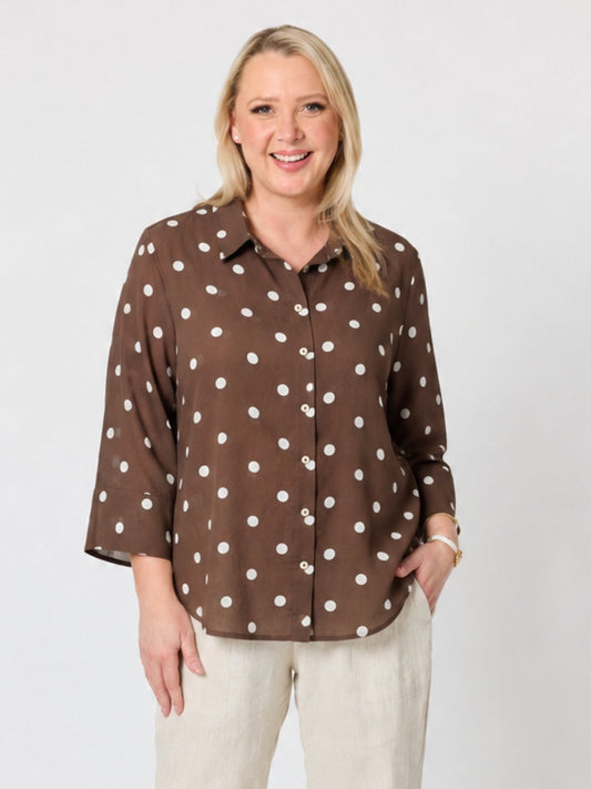 Image of Shirts. Product name - Riviera Cotton Spot Shirt Coffee White in Coffee White colour by brand - Gordon Smith