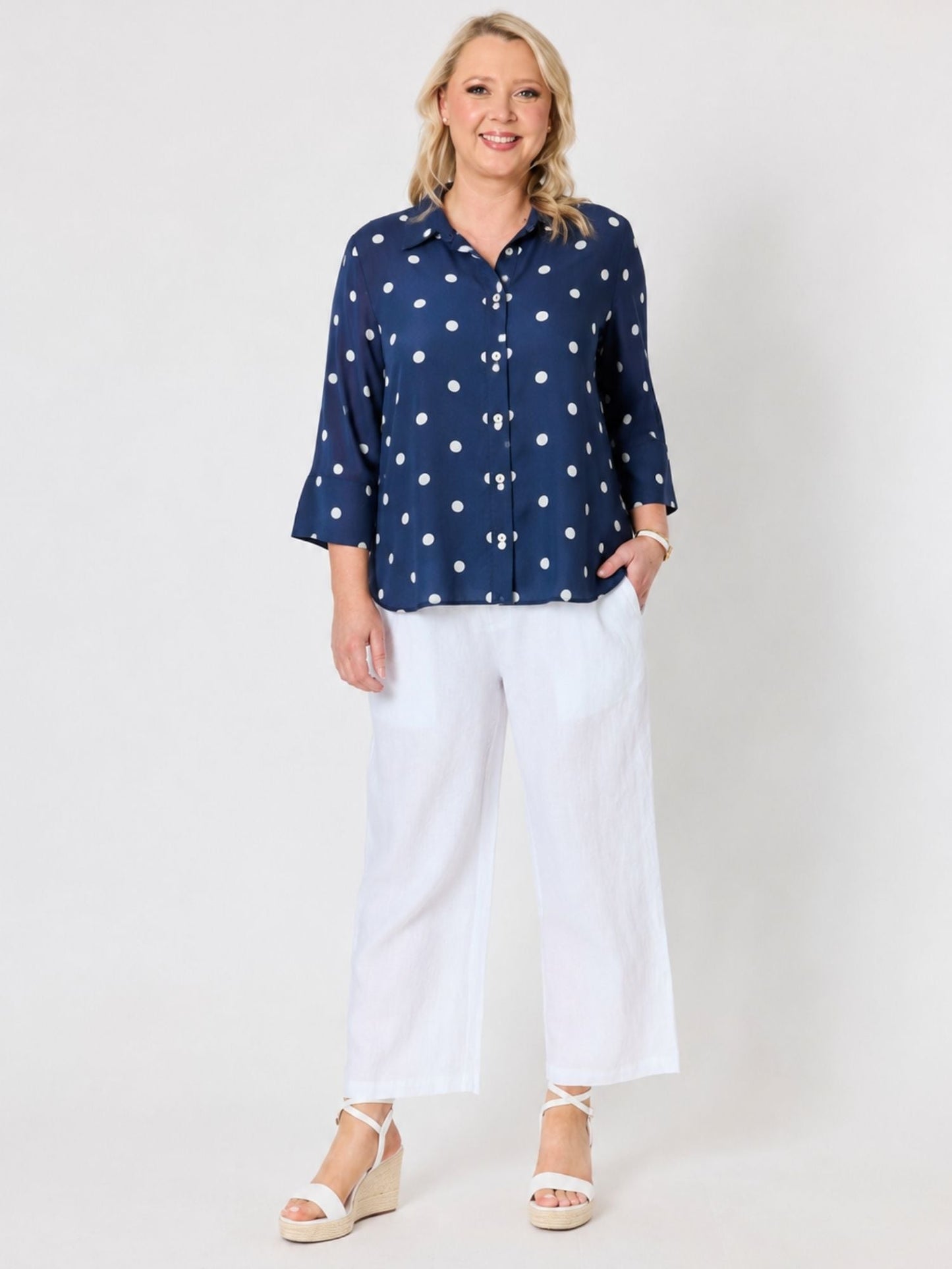 Gordon Smith Riviera Cotton Spot Shirt (Navy/White)