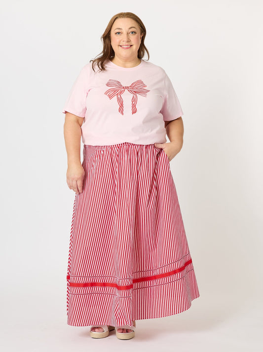 Threadz Festive Embroidered Bow Cotton Tee (Pink)