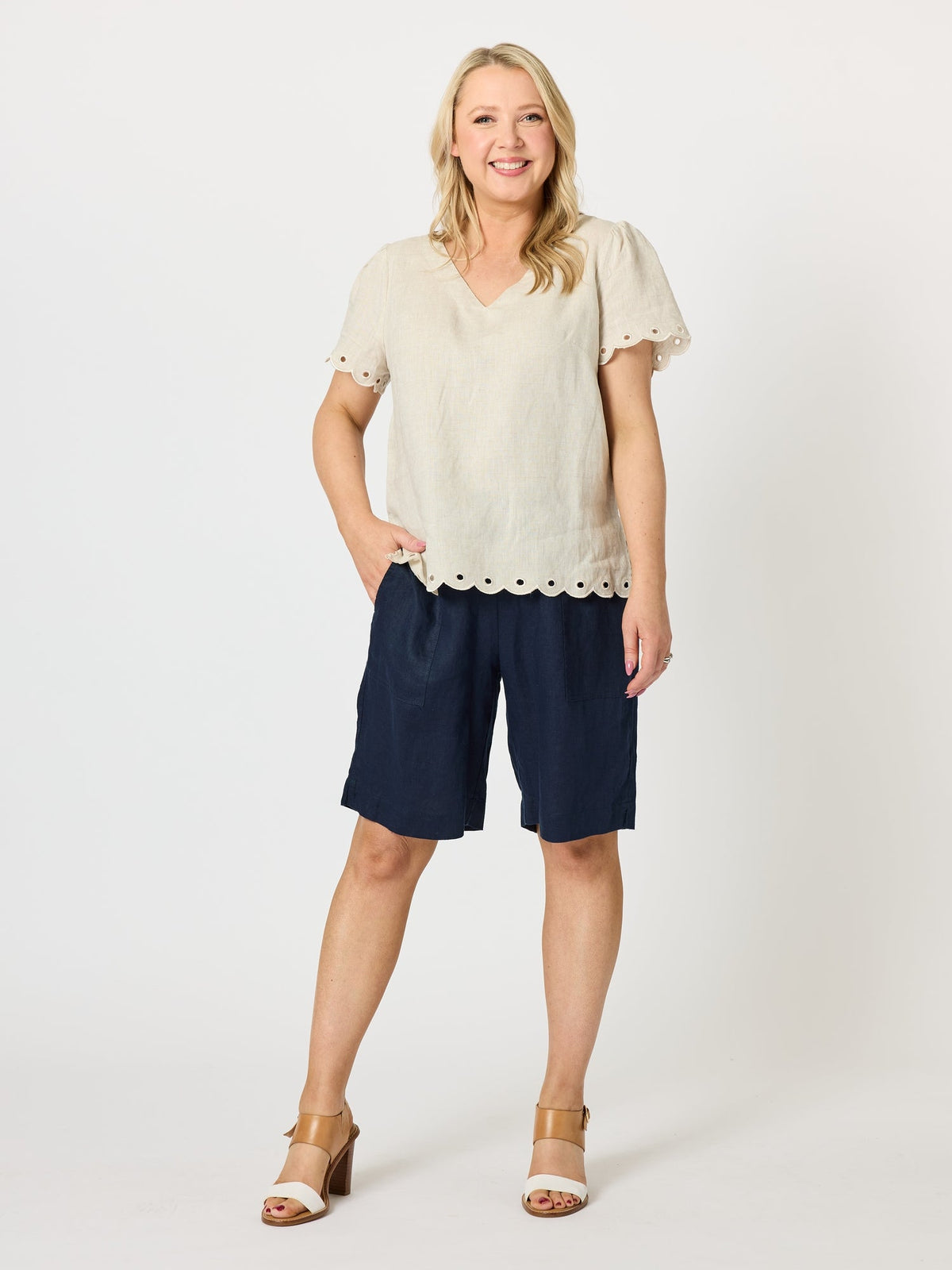 Gordon Smith Lilly Scallop Hem Linen Top (Natural)