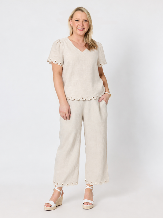 Gordon Smith Lilly Scallop Hem Linen Pant (Natural)