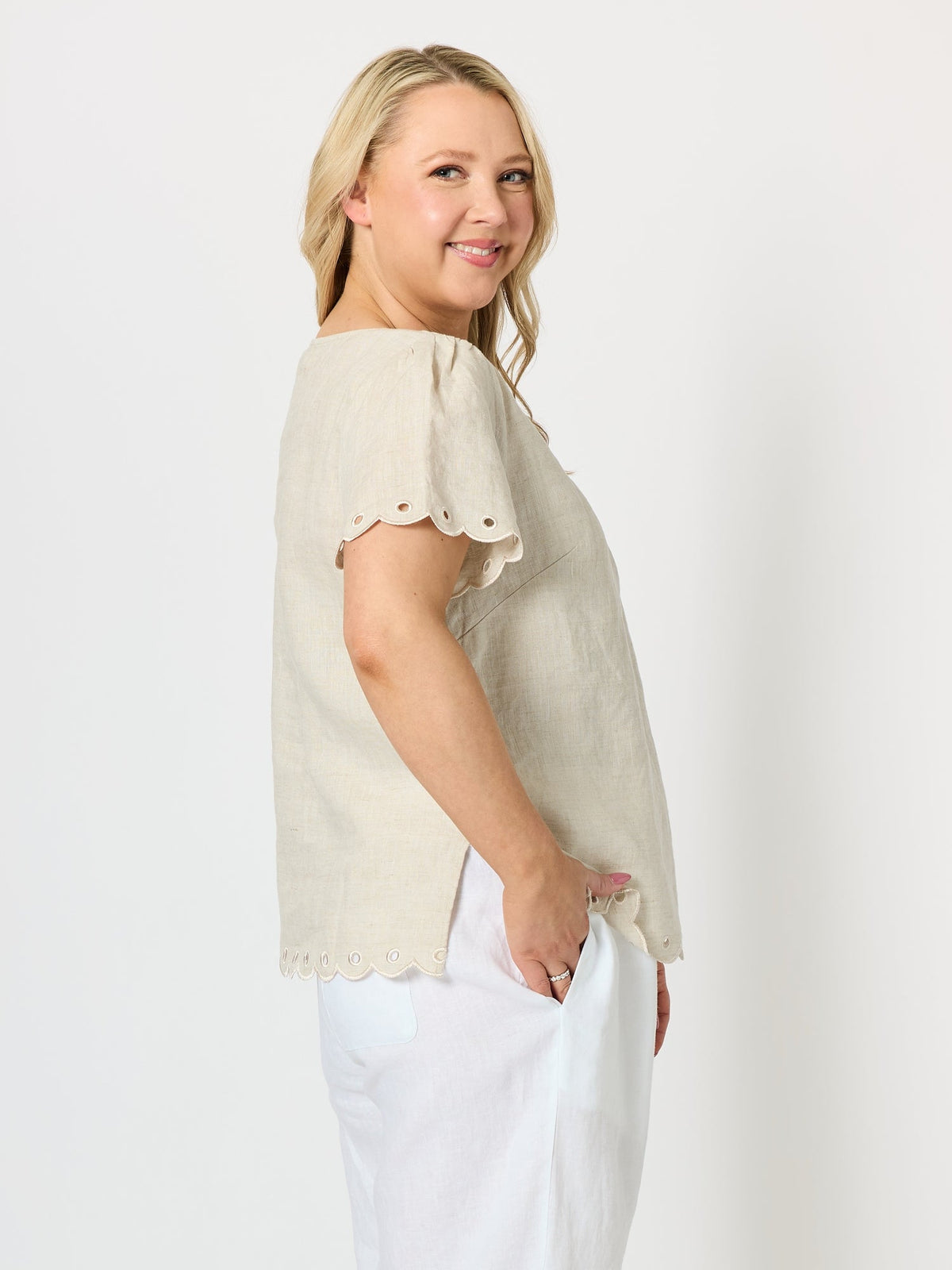 Gordon Smith Lilly Scallop Hem Linen Top (Natural)