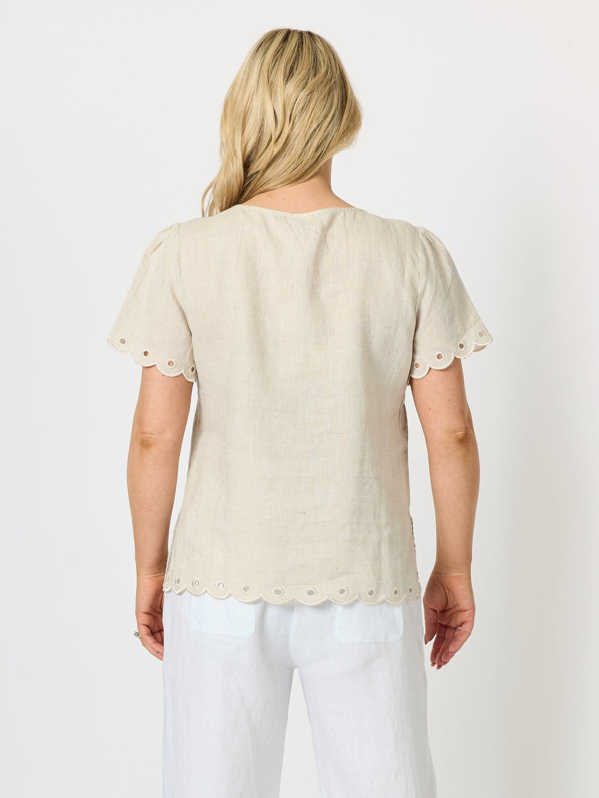Gordon Smith Lilly Scallop Hem Linen Top (Natural)