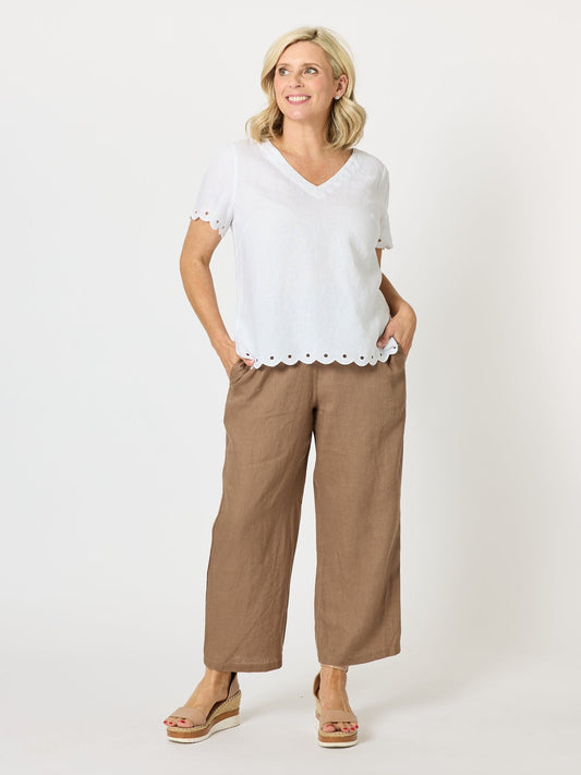 Gordon Smith Lilly Scallop Hem Linen Top (White)