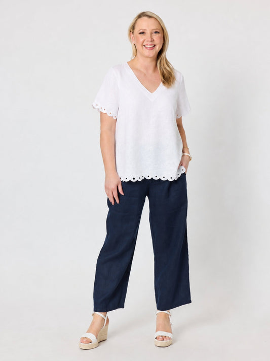 Gordon Smith Lilly Scallop Hem Linen Top (White)