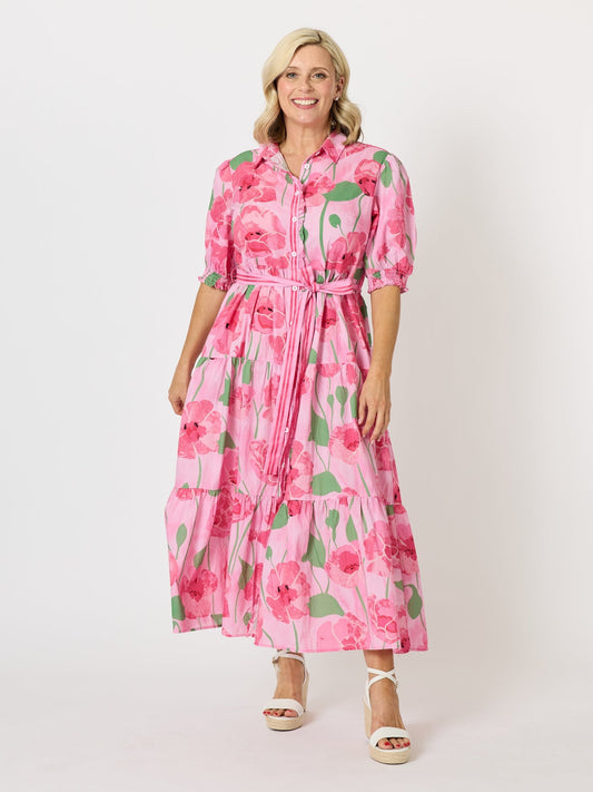 Image of Dresses. Product name - Candy Garden Floral Print Shirt Dress Pink/Multi in Pink/Multi colour by brand - Threadz