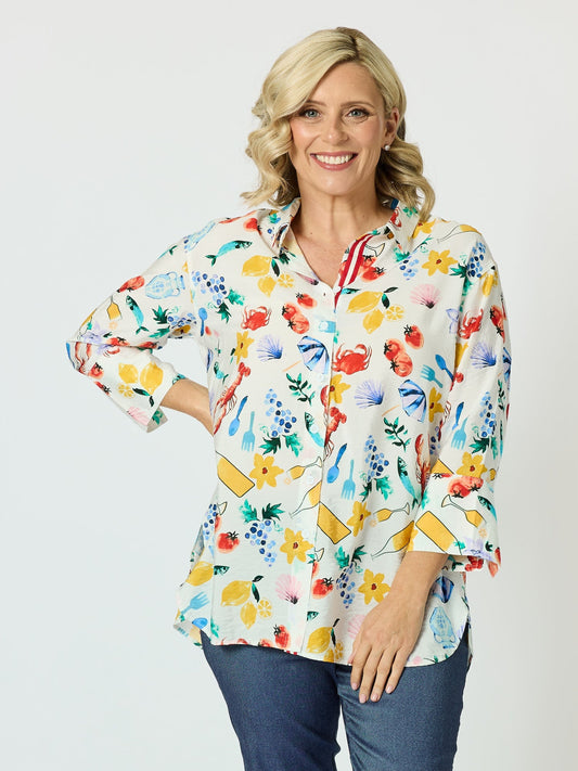 Image of Shirts. Product name - Picnic Print Shirt Azure Multi in Azure Multi colour by brand - Threadz