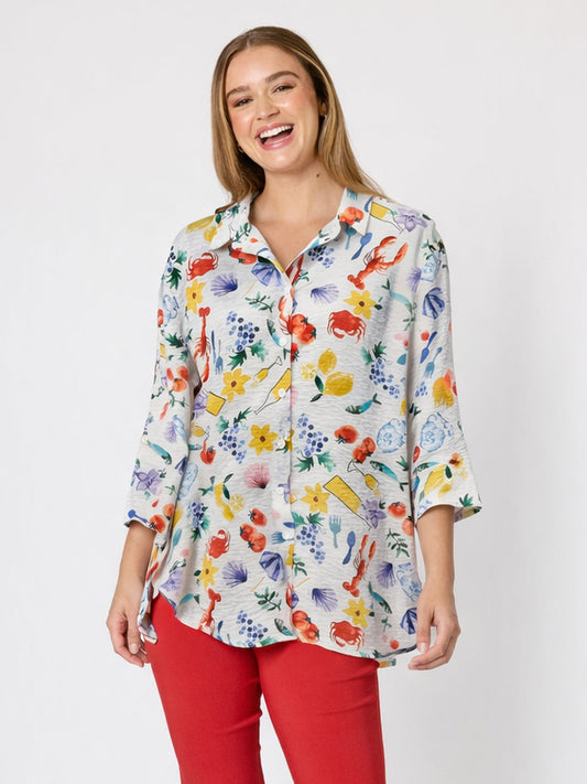 Image of Shirts. Product name - Picnic Print Shirt Azure Multi in Azure Multi colour by brand - Threadz