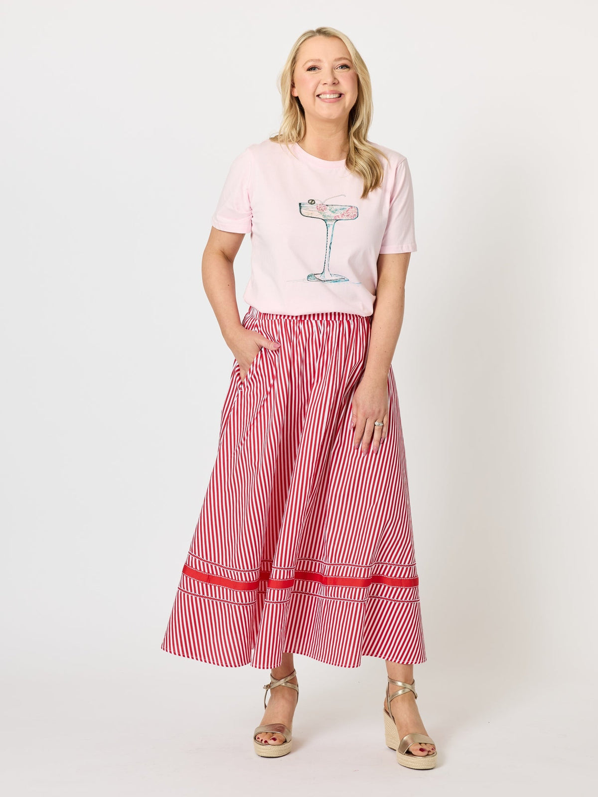 Threadz Candy Cane Stripe Print Skirt (Red/White)