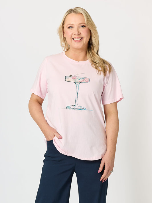 Image of T-Shirts. Product name - Sunset Sangria Embellished Cotton Tee Pink in Pink colour by brand - Threadz
