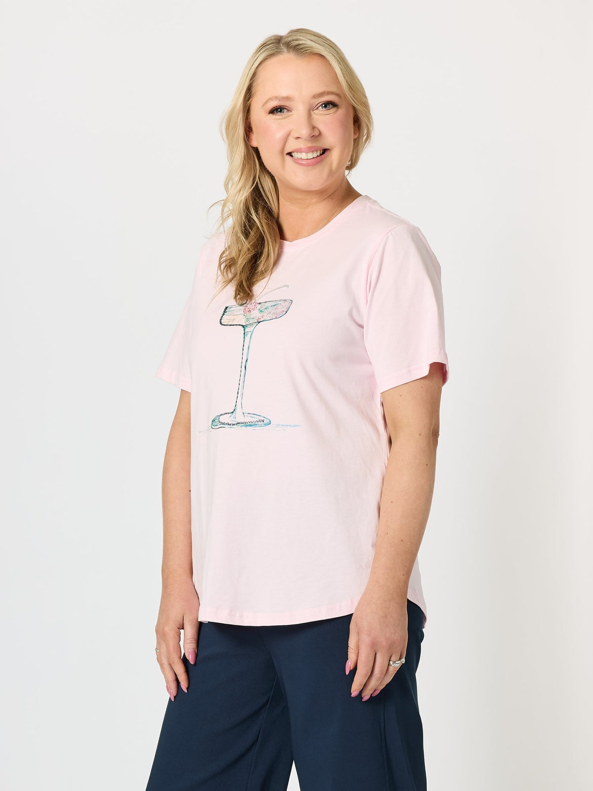 Threadz Sunset Sangria Embellished Cotton Tee (Pink)