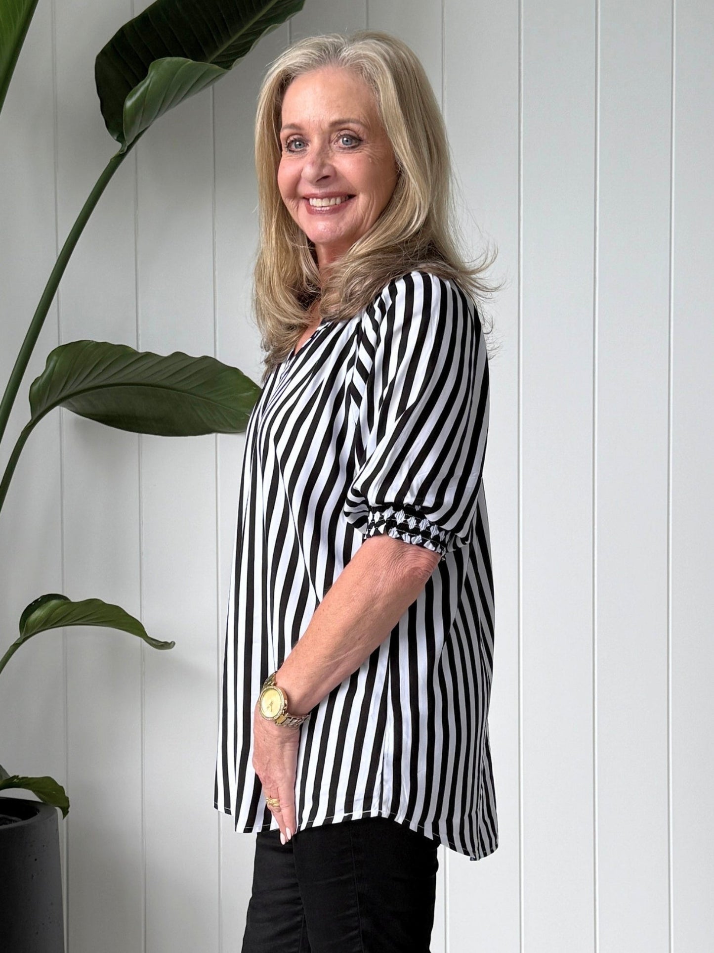 Threadz Harlequin Stripe Print Tunic (Black/White)