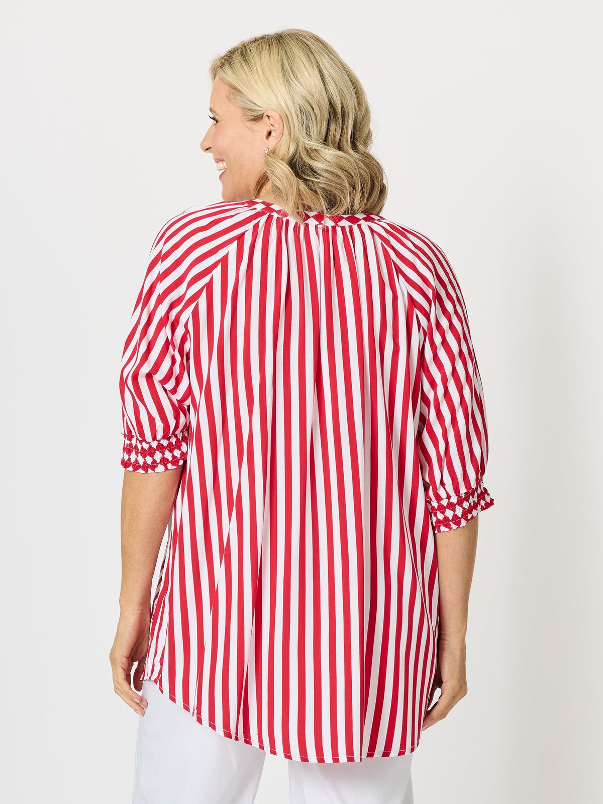 Threadz Harlequin Stripe Print Top (Red White)