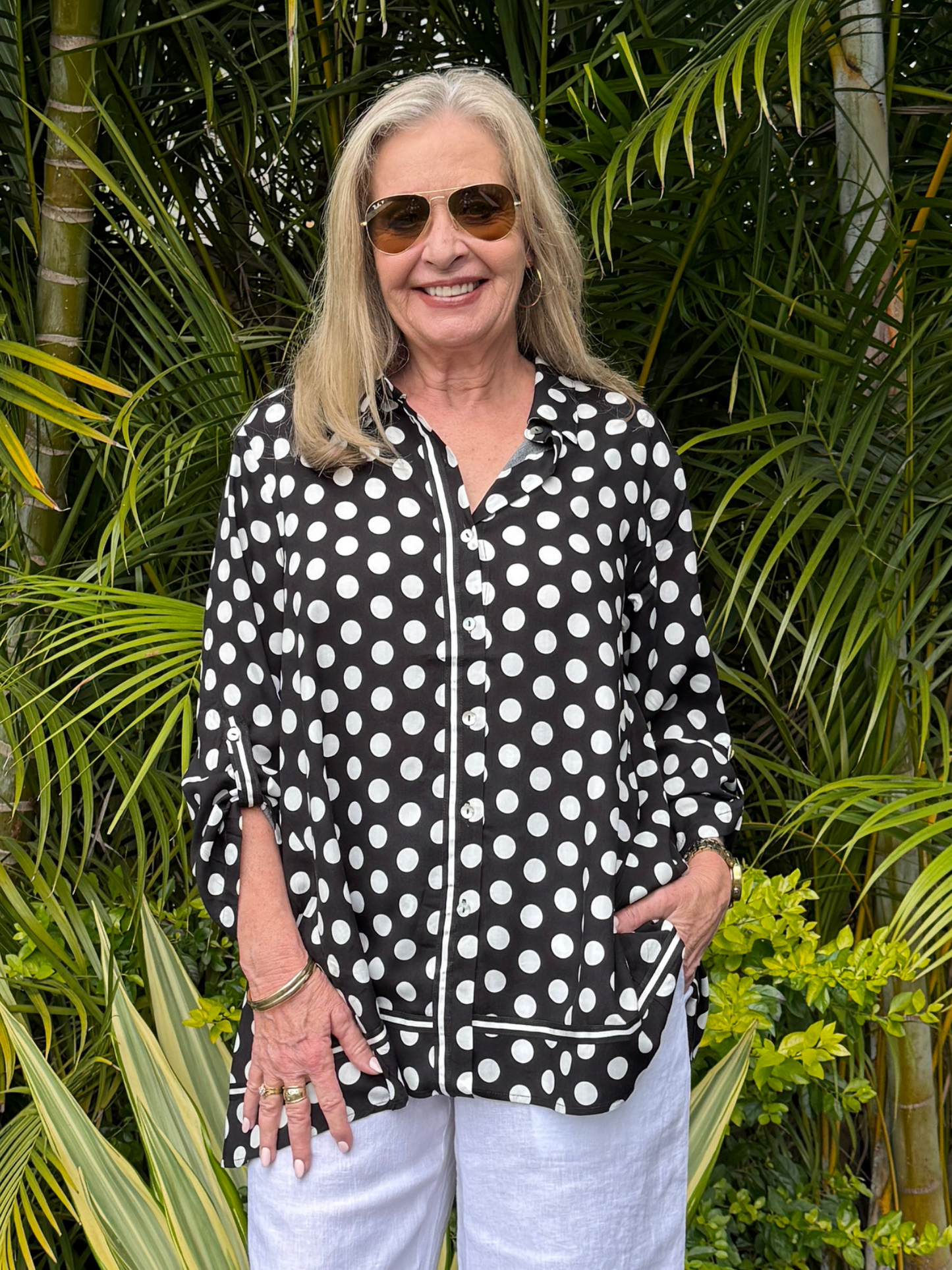 Image of Shirts. Product name - Del Mar Spot Print Shirt Black/White in Black/White colour by brand - Clarity