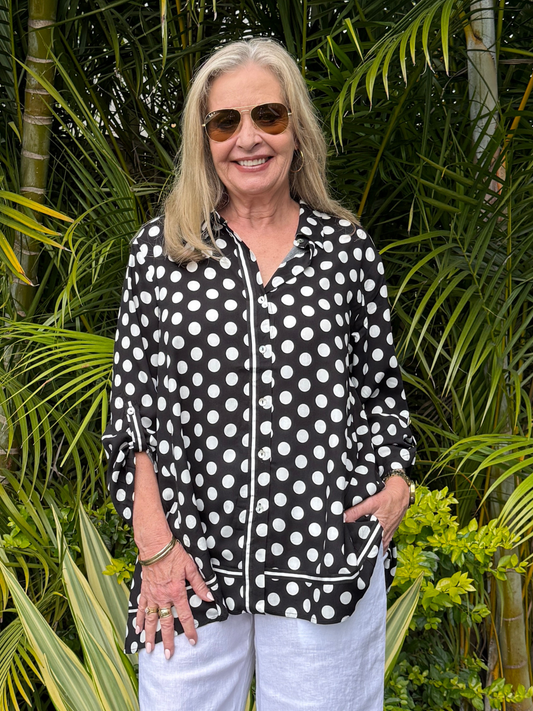 Image of Shirts. Product name - Del Mar Spot Print Shirt Black/White in Black/White colour by brand - Clarity