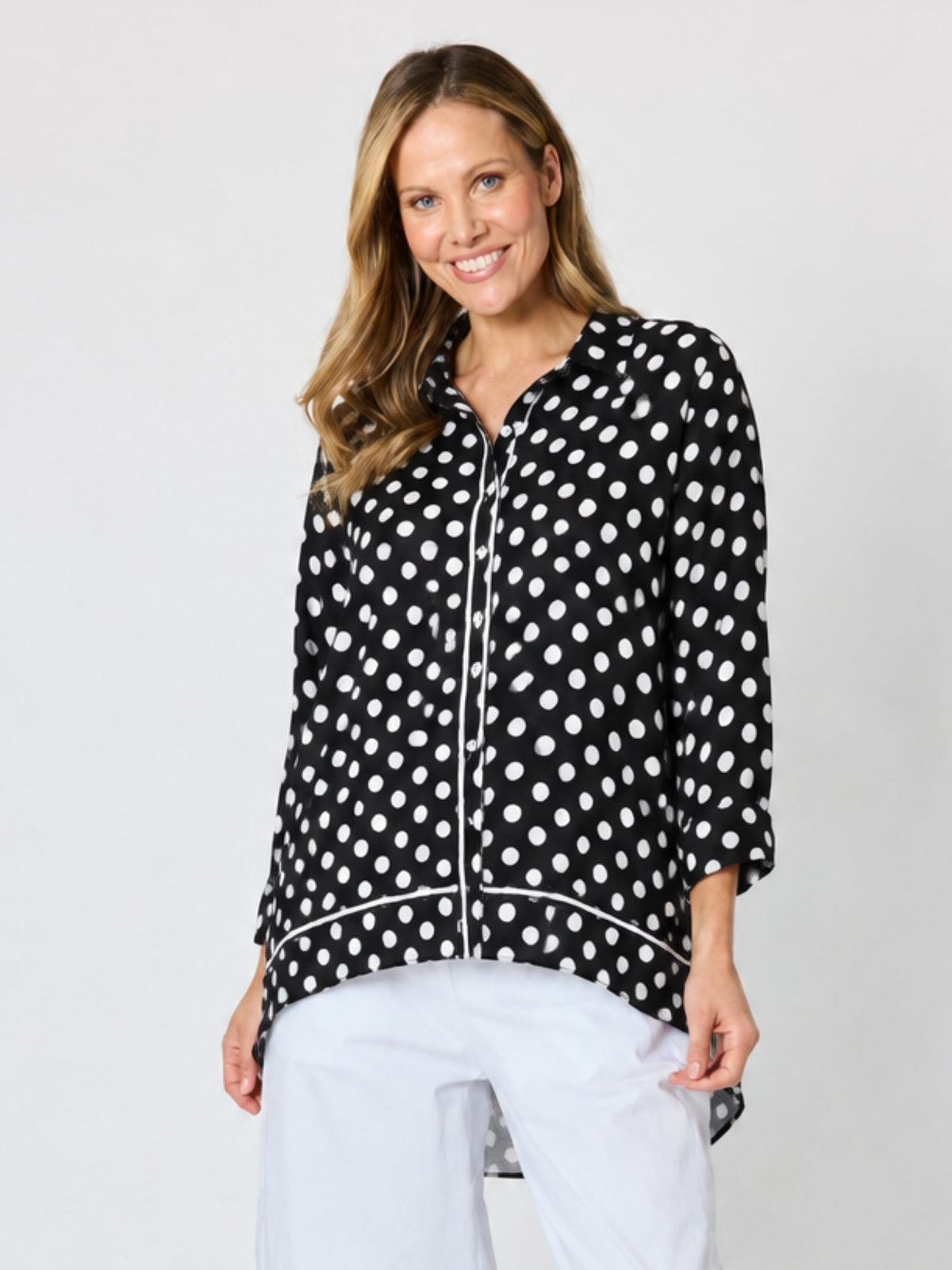 Image of Shirts. Product name - Del Mar Spot Print Shirt Black/White in Black/White colour by brand - Clarity