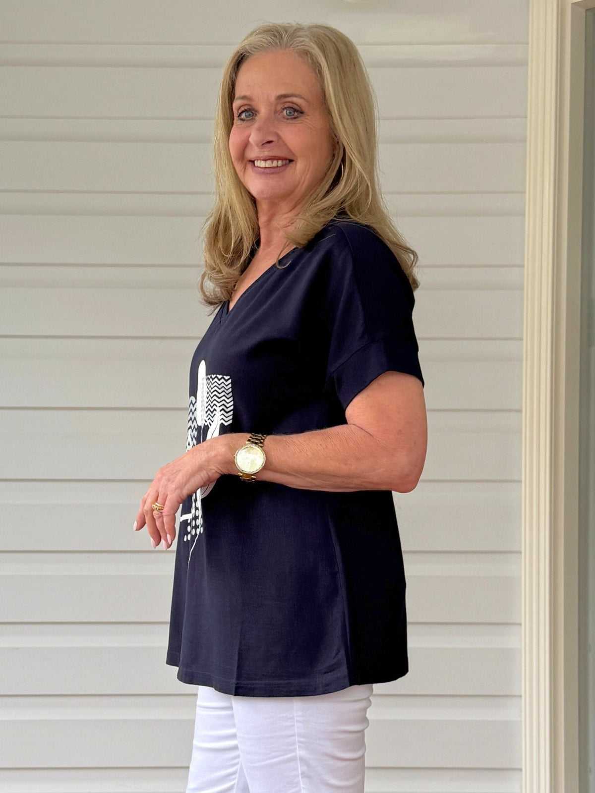 Clarity Orbit Print Top (Navy)