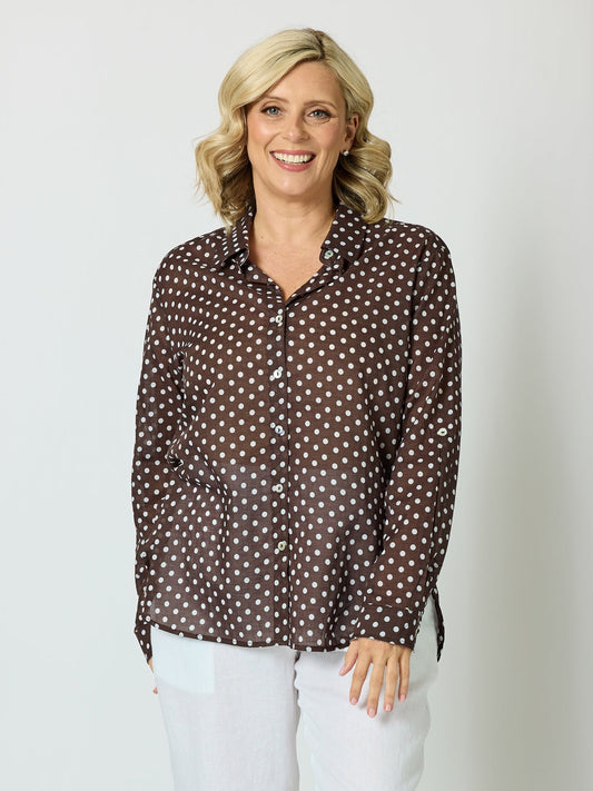 Image of Shirts. Product name - Spotty Cotton Shirt Koko White in Koko White colour by brand - Gordon Smith