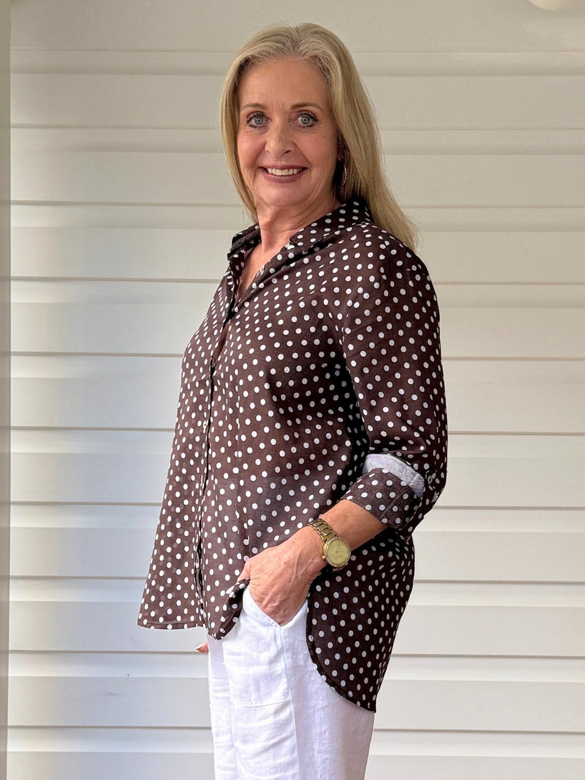 Gordon Smith Spotty Cotton Shirt (Koko White)