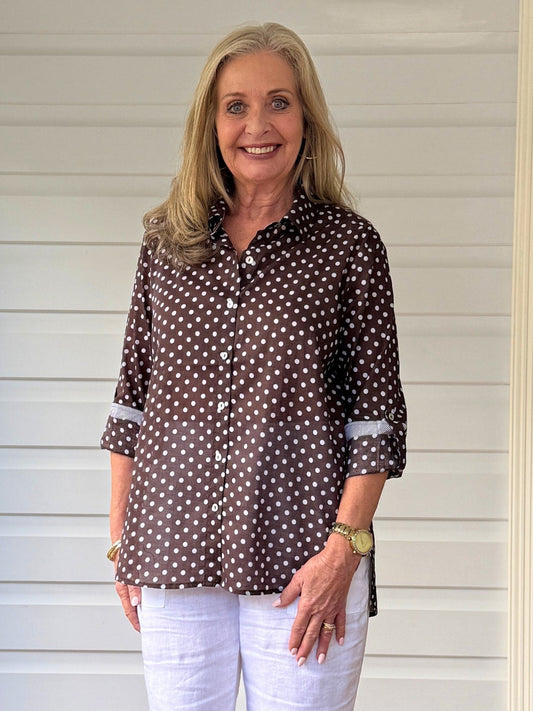 Image of Shirts. Product name - Spotty Cotton Shirt Koko White in Koko White colour by brand - Gordon Smith