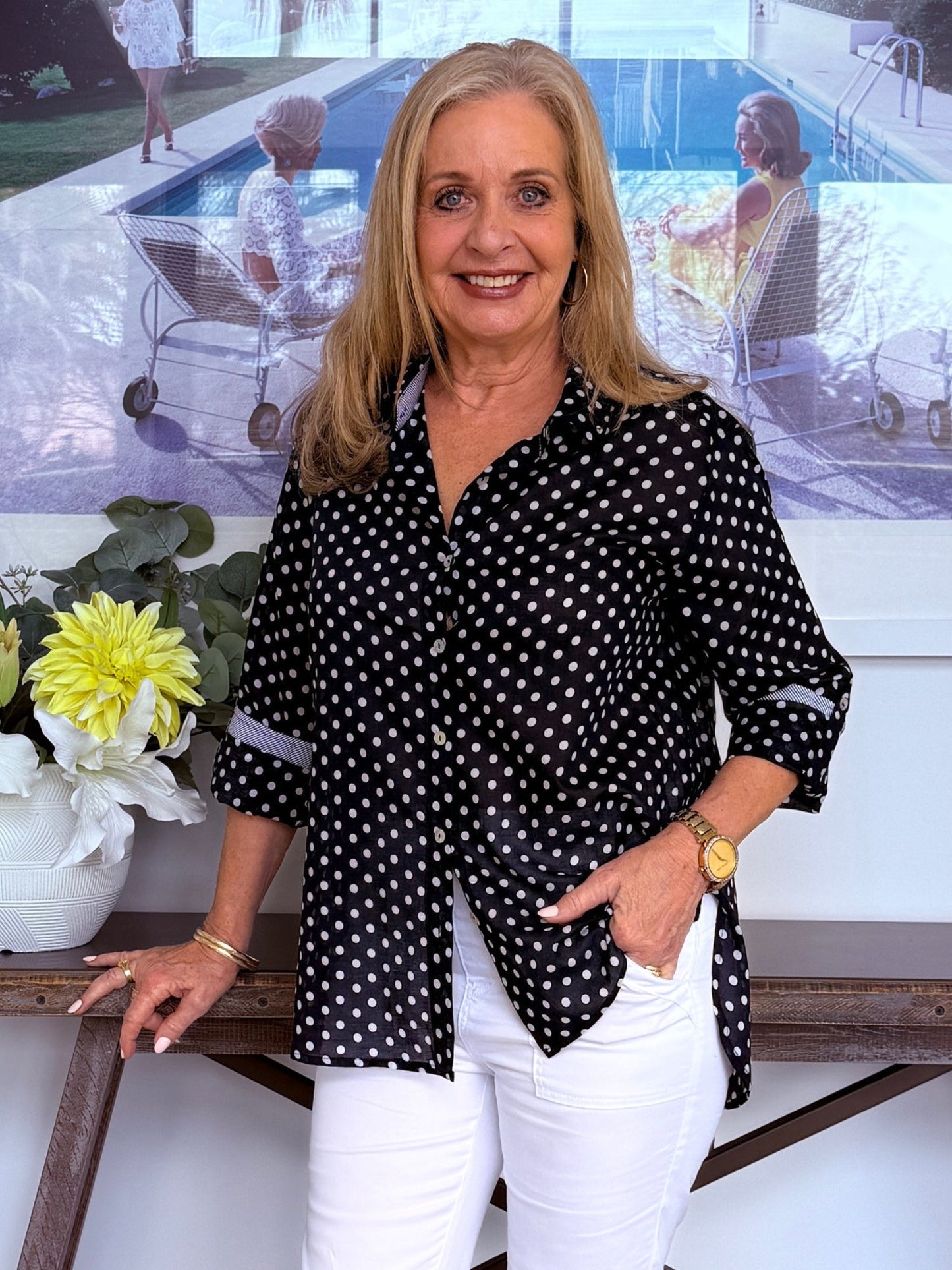 Image of Shirts. Product name - Spotty Cotton Shirt Navy/White in Navy/White colour by brand - Gordon Smith
