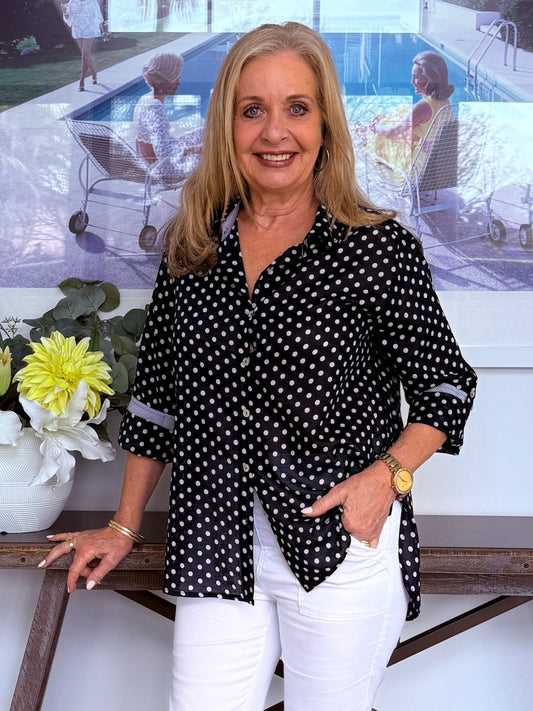 Image of Shirts. Product name - Spotty Cotton Shirt Navy/White in Navy/White colour by brand - Gordon Smith
