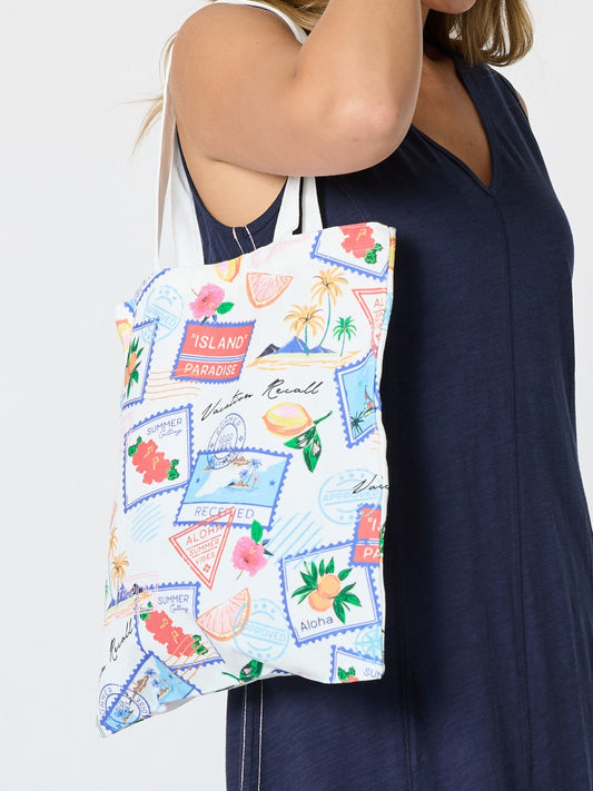 Image of Bags. Product name - Vacation Print Tote Bag Multi in Multi colour by brand - Threadz