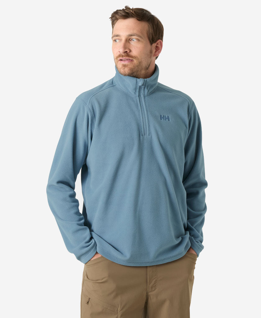 Image of a model wearing Outerwear. Product name - DAYBREAKER 1/2 ZIP FLEECE, Washed Navy in Washed Navy colour by brand - Helly Hansen
