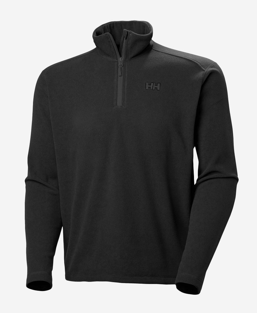 Image of a model wearing Outerwear. Product name - DAYBREAKER 1/2 ZIP FLEECE, 992 Black in Black colour by brand - Helly Hansen