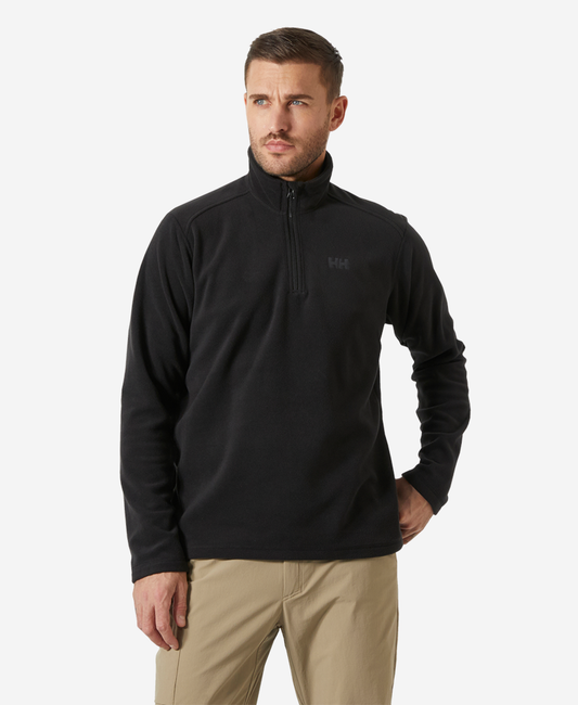 Image of a model wearing Outerwear. Product name - DAYBREAKER 1/2 ZIP FLEECE, 992 Black in Black colour by brand - Helly Hansen