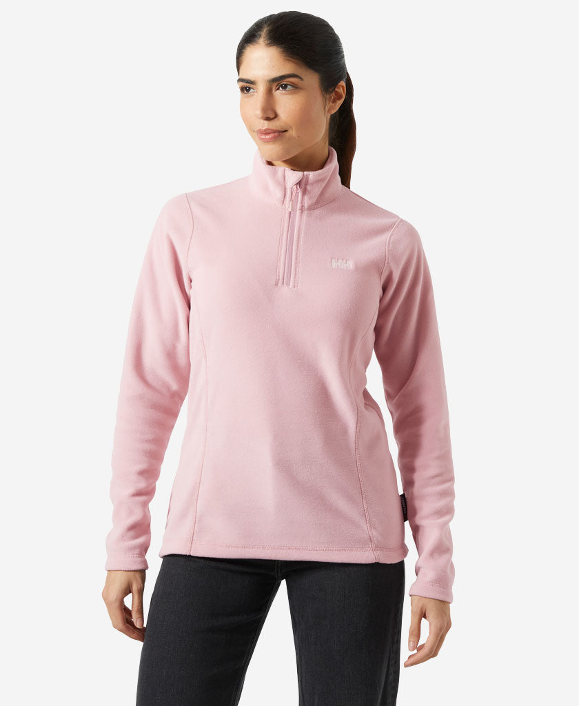 Image of a model wearing Outerwear. Product name - W DAYBREAKER 1/2 ZIP FLEECE, Pink Salt in Pink Salt colour by brand - Helly Hansen