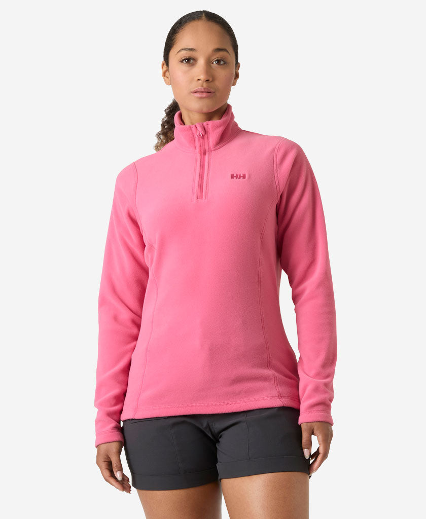 Image of a model wearing Outerwear. Product name - W DAYBREAKER 1/2 ZIP FLEECE, Cascadia Pink in Cascadia Pink colour by brand - Helly Hansen
